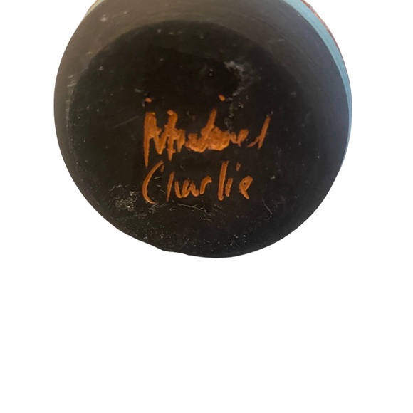 Michael Charlie pottery turquoise and orange and gray feather design - Picture 3 of 3